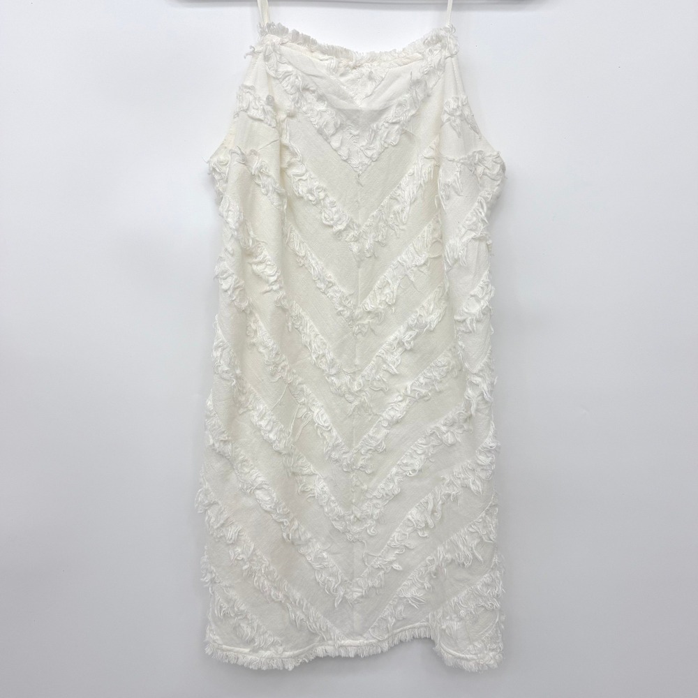 Very J Mini Dress Fringed Chevron Textured Linen Blend Women Medium White
